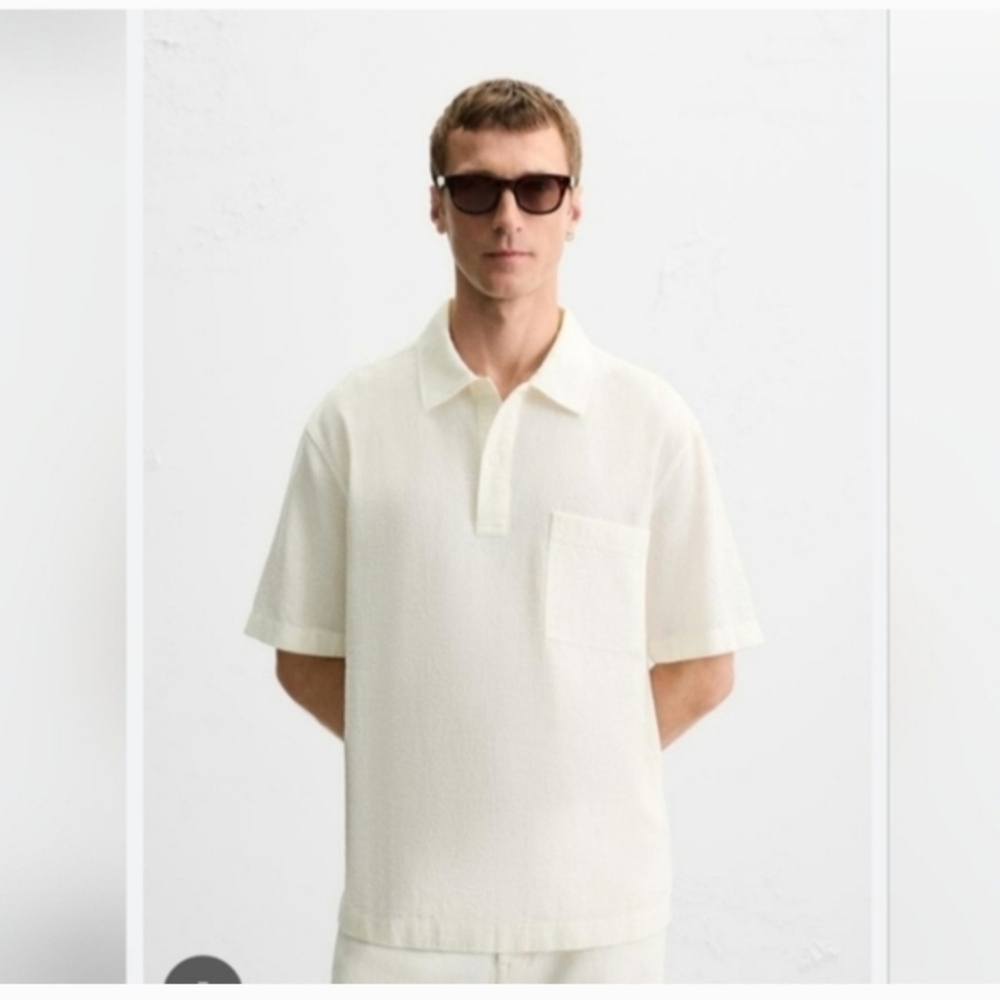H&M Off-White Short-Sleeve Polo with Chest Pocket Sz M